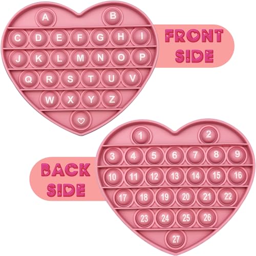 PETBSNVB Pink Heart Shaped Pop Bubble Valentines Fidget Toy with Letters and Numbers Xmas Gift Sensory Toy with Alphabets Kids Birthday Party Classroom Prize Stress Reliever - Image 1