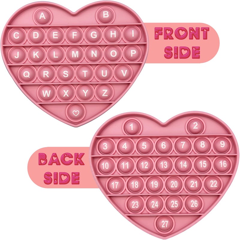 PETBSNVB Pink Heart Shaped Pop Bubble Valentines Fidget Toy with Letters and Numbers Xmas Gift Sensory Toy with Alphabets Kids Birthday Party Classroom Prize Stress Reliever - Image 3