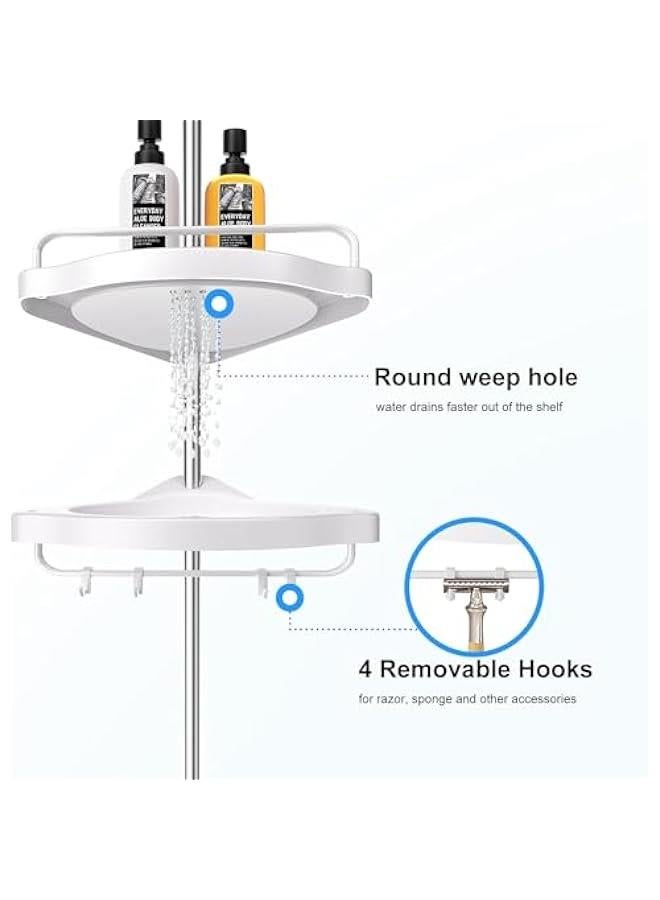 هوكور حامل حمام قائم بزاوية مقاوم للصدأ، نظام تنظيم حمام من الفولاذ المقاوم للصدأ قابل للتعديل مع 4 أرفف لتنظيم شامبو الحمامات والحنفيات، رف أرضي لتخزين الحمامات مع قضبان مقاومة للصدأ. - Image 2