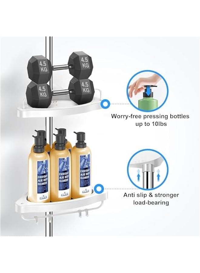 هوكور حامل حمام قائم بزاوية مقاوم للصدأ، نظام تنظيم حمام من الفولاذ المقاوم للصدأ قابل للتعديل مع 4 أرفف لتنظيم شامبو الحمامات والحنفيات، رف أرضي لتخزين الحمامات مع قضبان مقاومة للصدأ. - Image 5