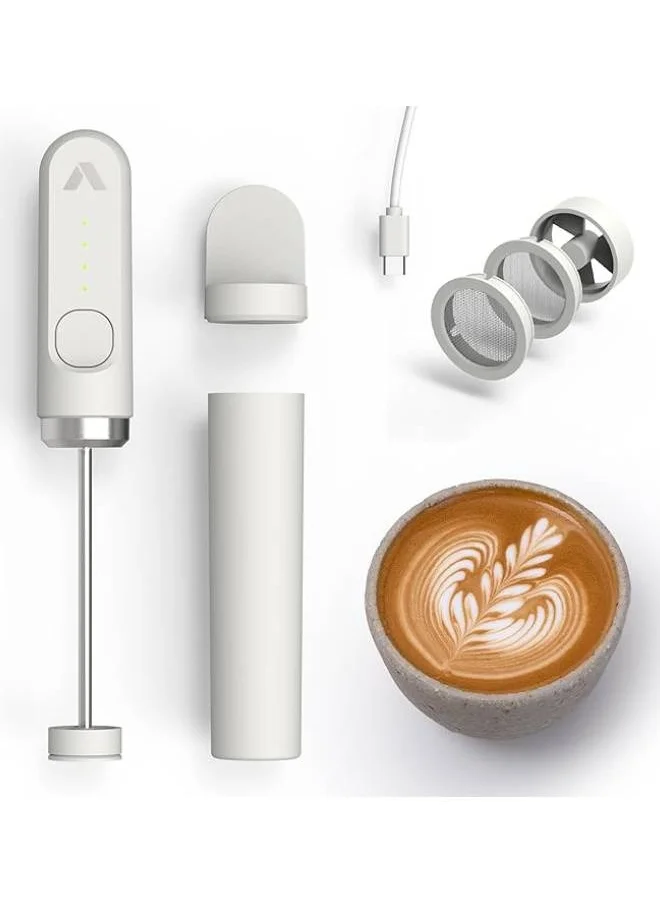 subminimal NanoFoamer Lithium - Portable Coffee Foam Maker, Multi-Touch 2-Speed Option, 3.7 Volts Li-ion Battery Operated, with 2 nanoscreens Fine and Superfine| for Coffee Lovers & Baristas - White