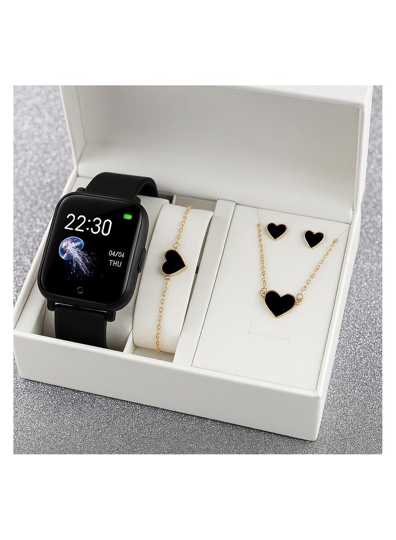 Luxury Smartwatch & Black Heart Jewelry Gift Set - Image 1