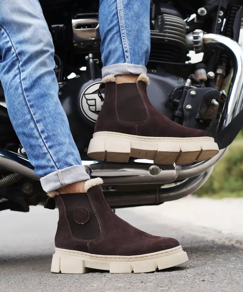 Bacca Bucci Brown Alpine Armor Chelsea Snow Boots with Suede and Fur for Men | Best Price UAE