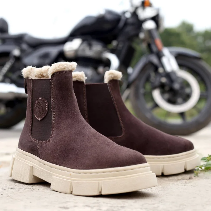 Bacca Bucci Brown Alpine Armor Chelsea Snow Boots with Suede and Fur for Men | Best Price UAE