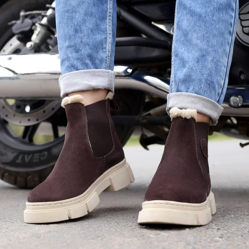 Bacca Bucci Brown Alpine Armor Chelsea Snow Boots with Suede and Fur for Men | Best Price UAE