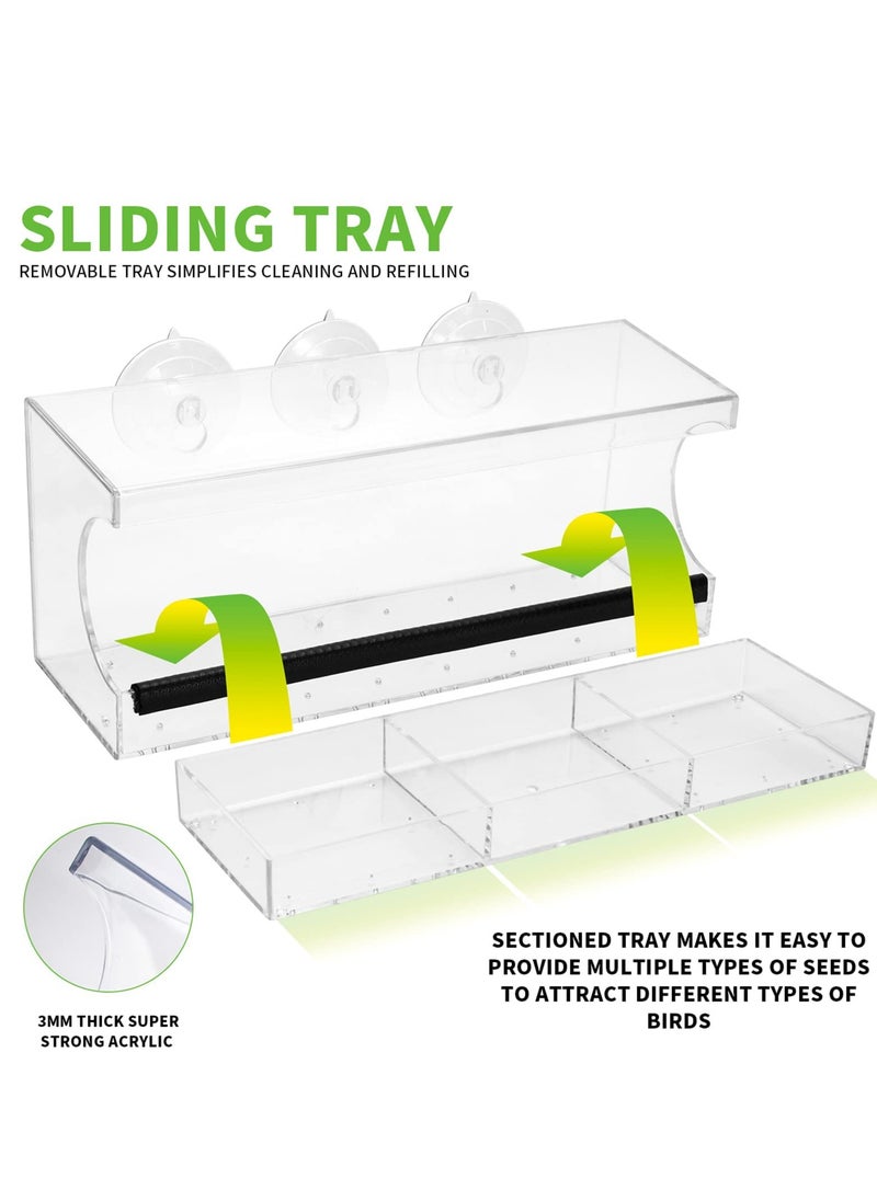 Generic Clear Window Tray Bird Feeder, Squirrel Proof Window Weatherproof Outdoor Bird Feeders with 3 Section Tray and Roof Cover, Hangout Clear Bird House, Large Outside Hanging Birdhouse.  - Image 2