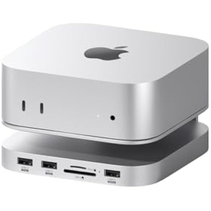 rayihni MAC MINI M4 HUB & STAND WITH SSD ENCLOSURE, 3 IN 1 USB TYPE-C DOCKING STATION WITH M.2 NVME SSD CASE, 10GBPS USB3.2 GEN2, SD4.0, TF4.0, 5V/2A POWER SUPPLY FOR M4 PRO (MC60H) - Image 1