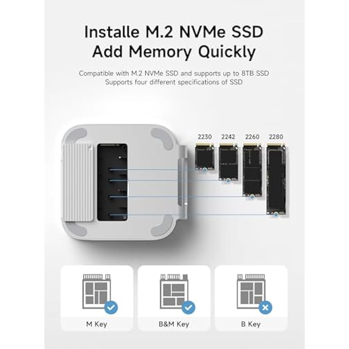 rayihni MAC MINI M4 HUB & STAND WITH SSD ENCLOSURE, 3 IN 1 USB TYPE-C DOCKING STATION WITH M.2 NVME SSD CASE, 10GBPS USB3.2 GEN2, SD4.0, TF4.0, 5V/2A POWER SUPPLY FOR M4 PRO (MC60H) - Image 3