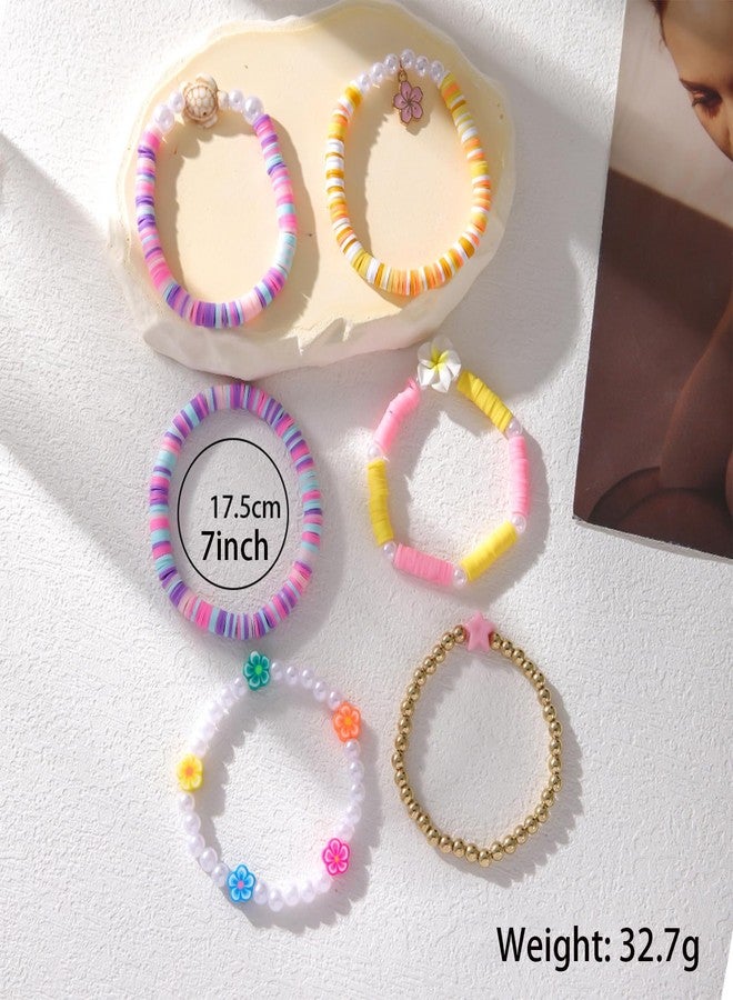 POYAMUSE Hawaiian Colorful Plumeria Flower Beads Strand Bracelet Set for Women Beach Vacation Summer Luau Party-flower - Image 2