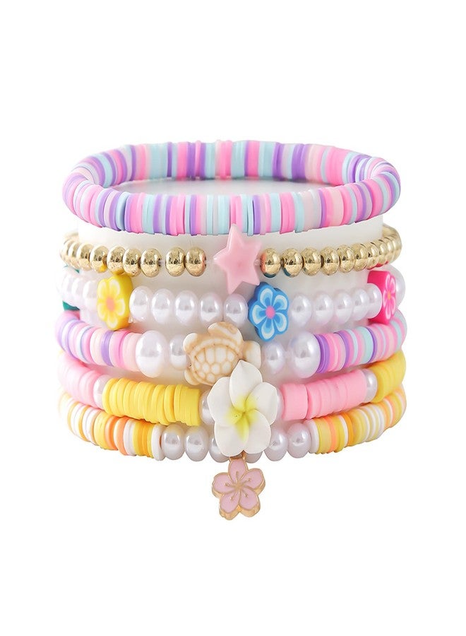 POYAMUSE Hawaiian Colorful Plumeria Flower Beads Strand Bracelet Set for Women Beach Vacation Summer Luau Party-flower - Image 1