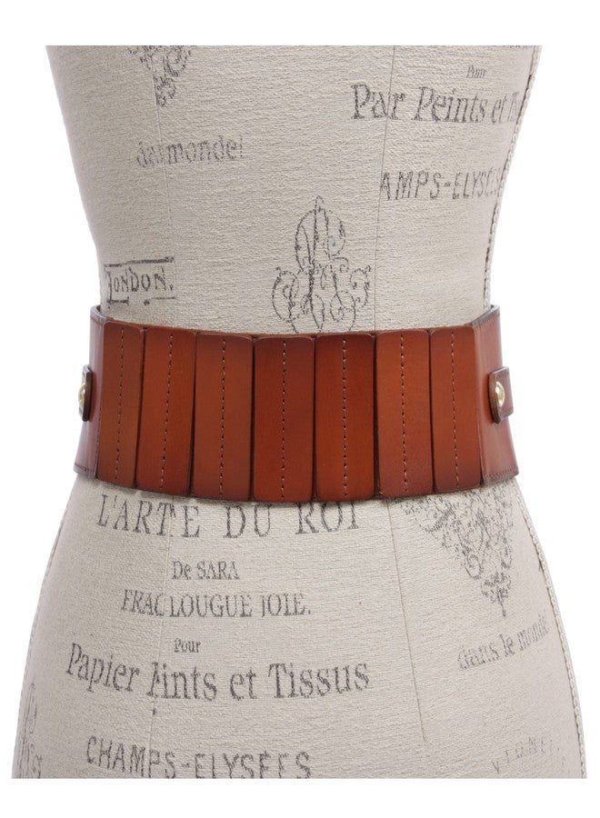 beltiscool Women's High Waist Elastic Linked Cowhide Stretch Tapered Comfort Leather Belt, Tan, L/XL-37" - Image 4