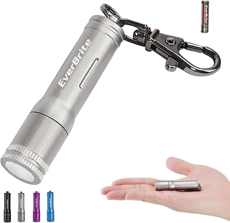 EverBrite Keychain LED Flashlight Mini Bright Key Ring Portable Pocket Torch for EDC, Party Favors, Night Reading, Camping, Power Outage, Emergency, AAA Battery Included, Gray - Image 1
