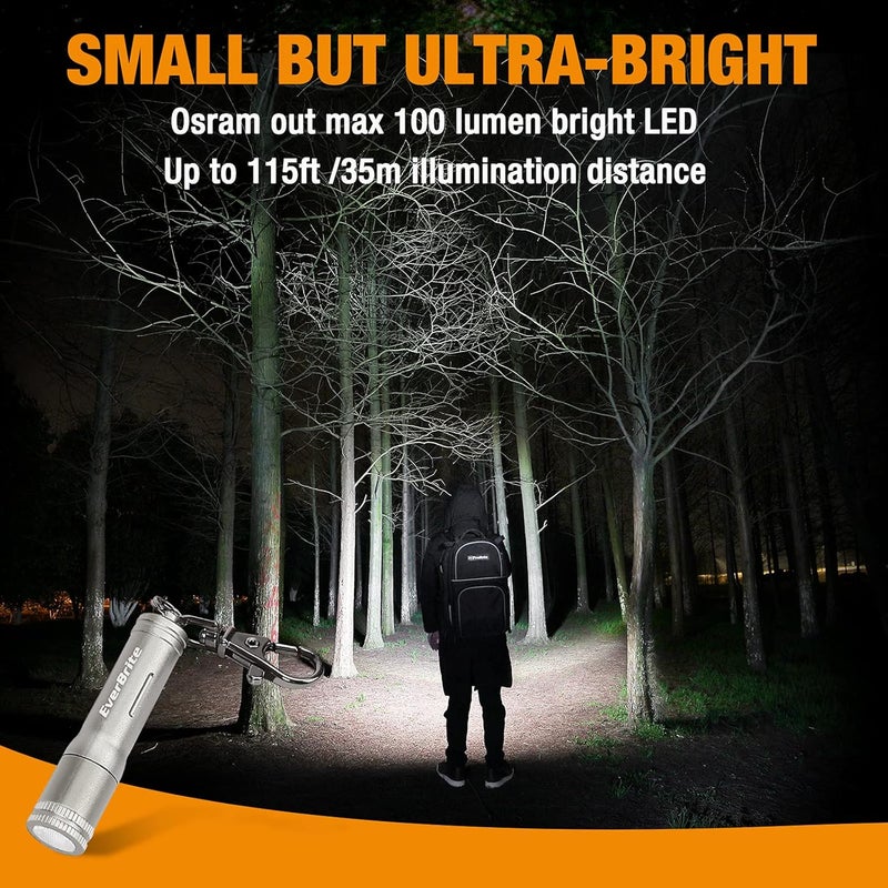 EverBrite Keychain LED Flashlight Mini Bright Key Ring Portable Pocket Torch for EDC, Party Favors, Night Reading, Camping, Power Outage, Emergency, AAA Battery Included, Gray - Image 4