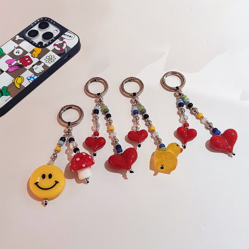 Niche Ins Style Beaded Keychain Love Key Chain Diy Hanging Ornaments Girls Cute Yellow Duck Bag Small Pendant - Image 2