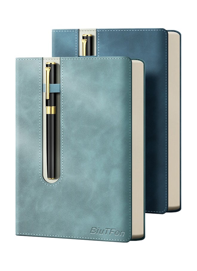 BiuTFon 4 Pack A5 Notebooks and Pen Set for Work, Leather Notebook for Men and Women, 240 Pages, 80gsm Thick Paper Notebook with Elastic Pen Holder for Work Notes, Diary  - Image 1