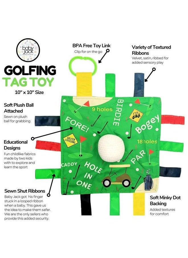 The Learning Lovey Baby Jack & Co 10X10” Golf Sports Lovey Sensory Plush Blanket Tag Toys For Babies Baby Stroller Toys Learn Shapes Letters & Colors Perfect Baby Ball Toy & Baby Sports Gift  - Image 3