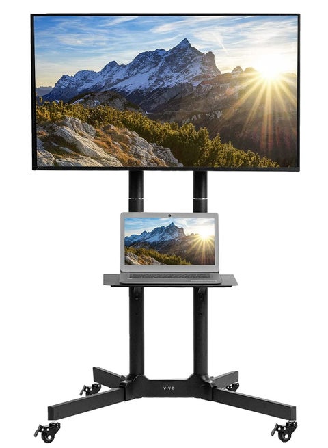 Black Rolling TV Cart for 32" to 65" LCD LED Plasma Flat Panel Screen | Mobile Stand with Wheels (STAND-TV03E)