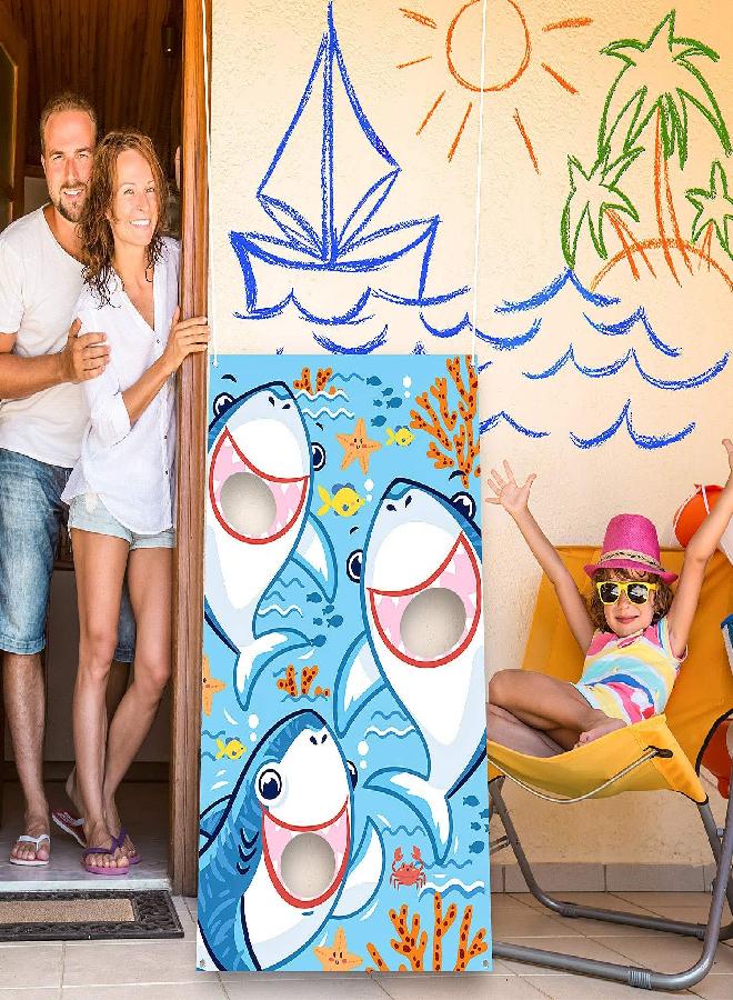 Blulu Shark Bean Bag Toss Game with 3 Bean Bags Beach Pary Under The Sea, Sea Party Shark Games Ocean Summer Pool Party Decoration for Baby Shower Children Family Shark Favor Backdrop Background Photo Props - Image 3