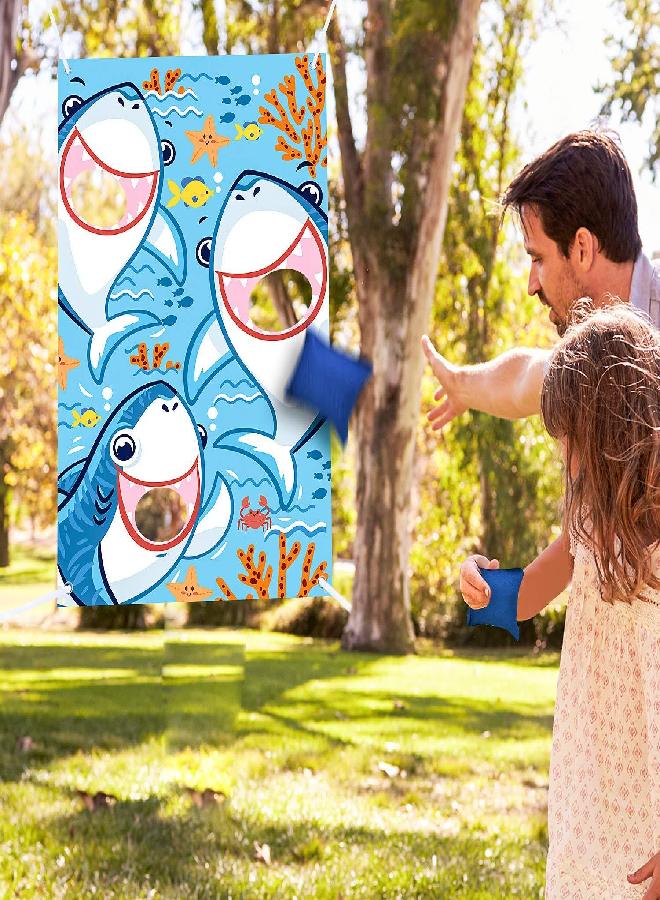 Blulu Shark Bean Bag Toss Game with 3 Bean Bags Beach Pary Under The Sea, Sea Party Shark Games Ocean Summer Pool Party Decoration for Baby Shower Children Family Shark Favor Backdrop Background Photo Props - Image 2