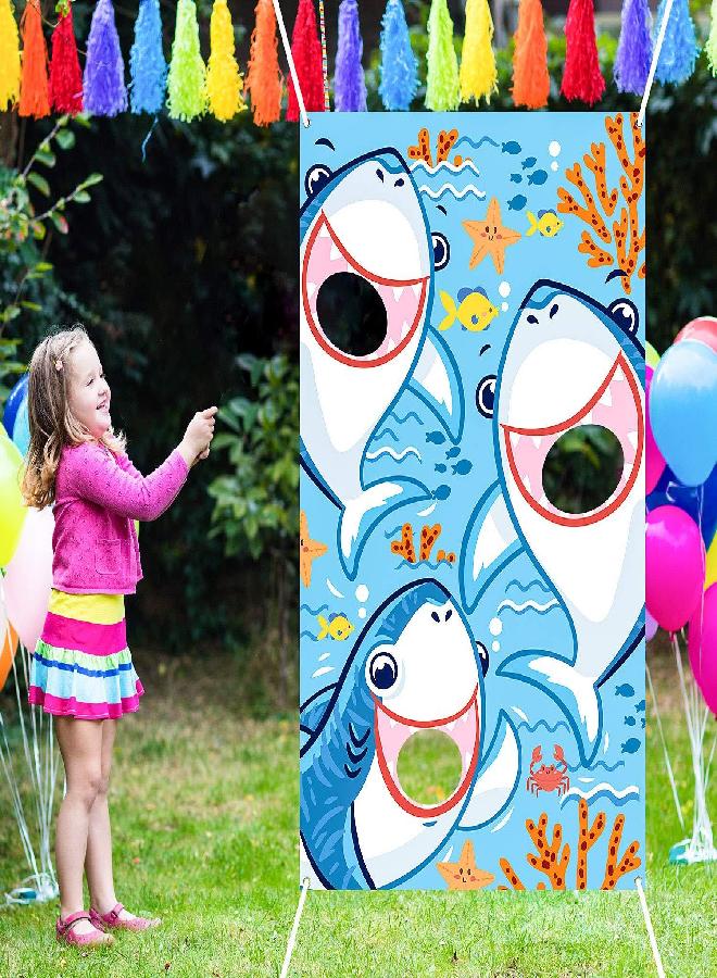 Blulu Shark Bean Bag Toss Game with 3 Bean Bags Beach Pary Under The Sea, Sea Party Shark Games Ocean Summer Pool Party Decoration for Baby Shower Children Family Shark Favor Backdrop Background Photo Props - Image 4