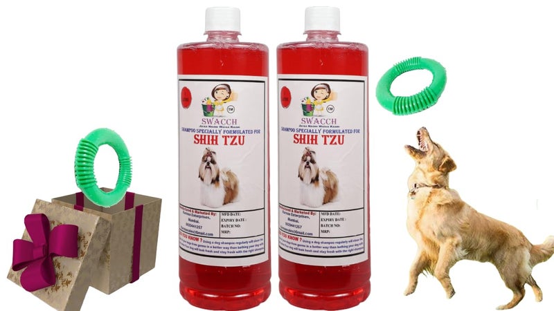 swacch Shampoo | Puppy Safe Shampoo | PH Balanced | Shih Tzu Dog Shampoo 1 Litre Pack of 2 Strawberry + | O PVC Ring Rubber Chew Toy | Teething Chew Toy I Dental Teething I Durable I Combo Pack - Image 1