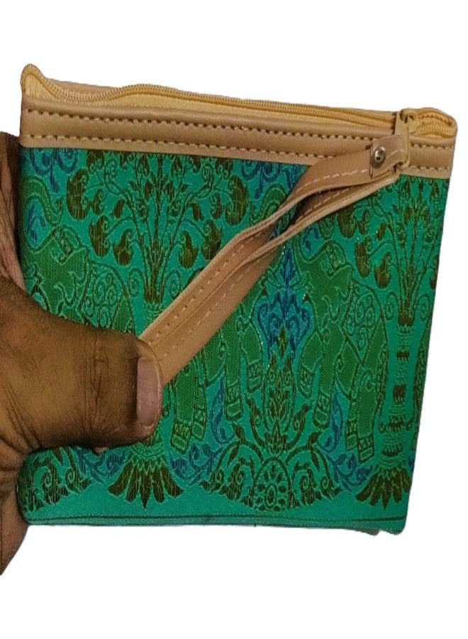 DeLegarde Traditional Brocade Clutch Wallet for Women, Light Green and Gold, 18 x 9.5 cm - Image 4