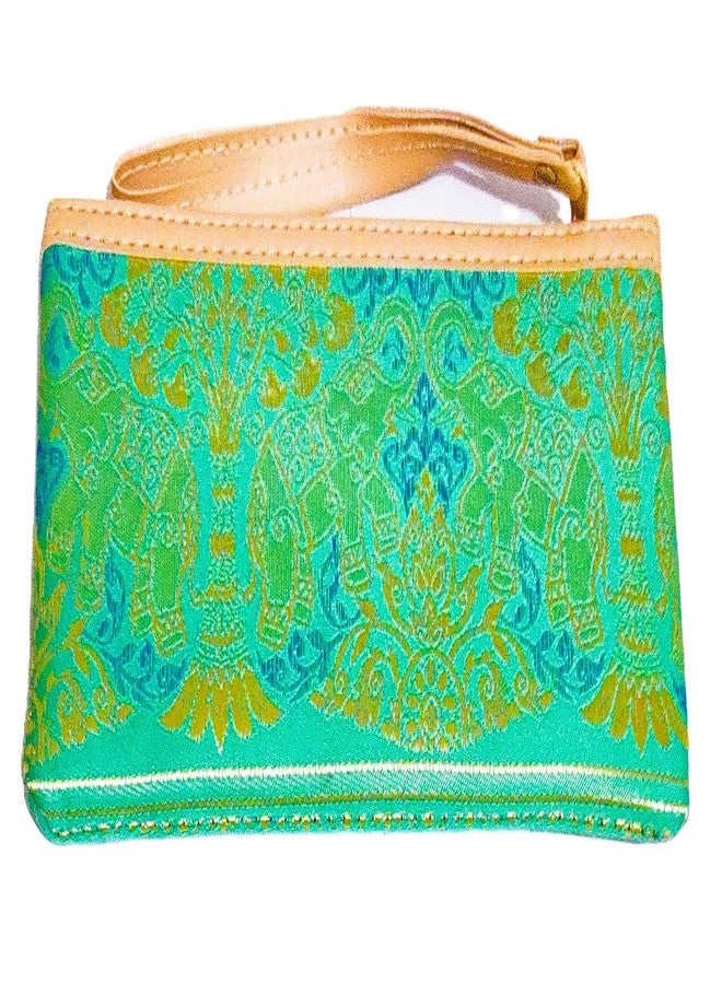 DeLegarde Traditional Brocade Clutch Wallet for Women, Light Green and Gold, 18 x 9.5 cm - Image 5