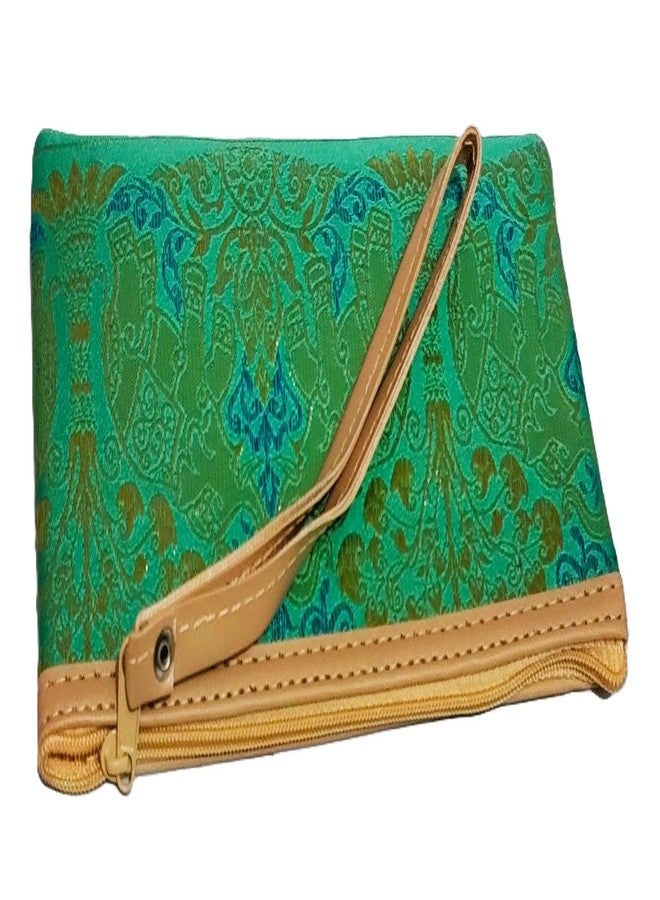 DeLegarde Traditional Brocade Clutch Wallet for Women, Light Green and Gold, 18 x 9.5 cm - Image 2