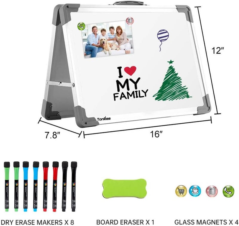 Tinkee Small Dry Erase White Board – Magnetic Desktop Foldable Whiteboard Portable Mini Easel Double Sided on Table Top with Holder for Drawing, Teacher Instruction, Memo Board - Image 5