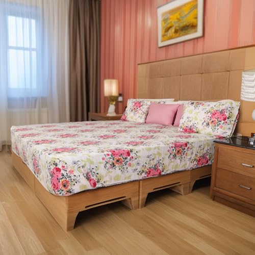 Status Contract Cotton Feel Double Fitted Bedsheet with 2 Pillow Covers for Bed Room, Home, Hotel-120 GSM (Rose) - Image 3