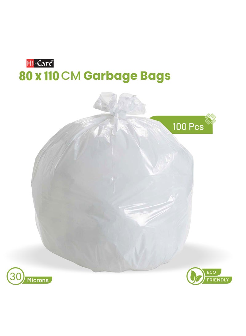 Hi Care {Pack of 100 Bags} Garbage Bag White 80x110cm 30 Micron Heavy Duty Oxo Biodegradable Plastic bag Large Trash Bags Dustbin Bags Waste Bag Office Bag Strong And Durable Bin Bag Garbage Bag Large  - Image 2
