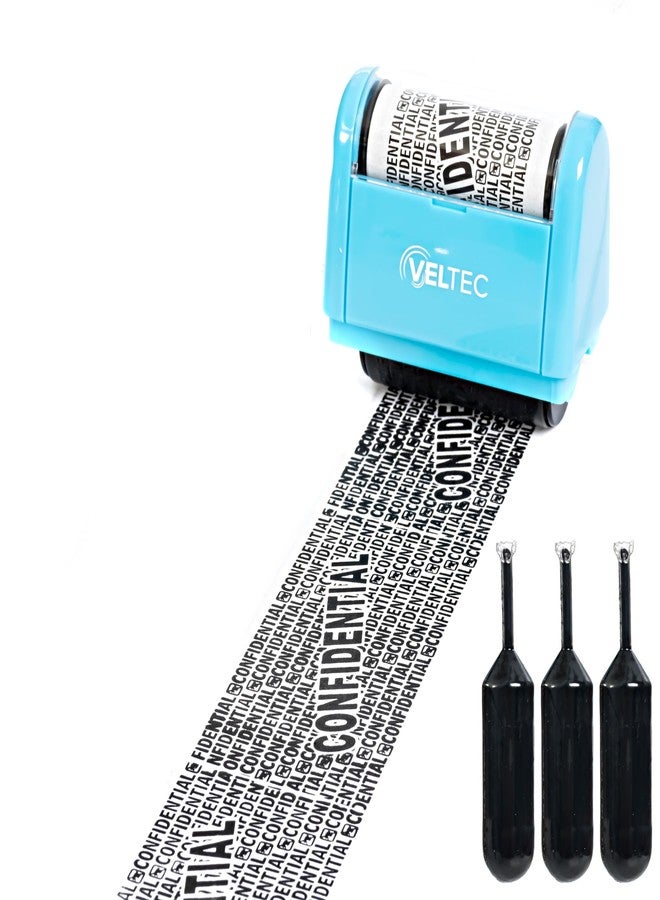 Veltec ID Protector Ink Roller - Identity Theft Protection Roller Stamp Set (Blue, Stamp+3 Refills) - Image 2