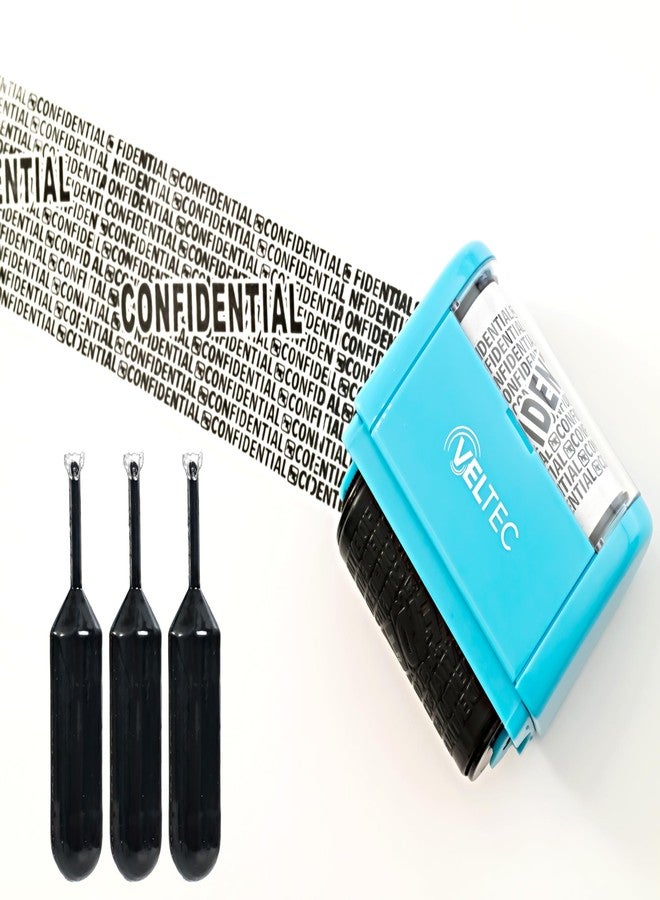 Veltec ID Protector Ink Roller - Identity Theft Protection Roller Stamp Set (Blue, Stamp+3 Refills) - Image 3
