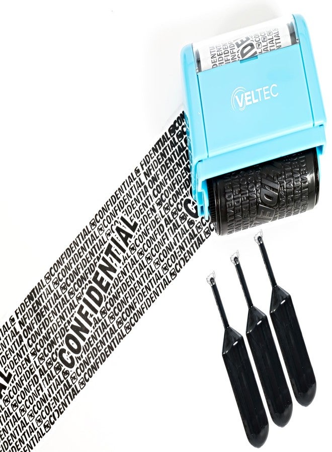 Veltec ID Protector Ink Roller - Identity Theft Protection Roller Stamp Set (Blue, Stamp+3 Refills) - Image 4