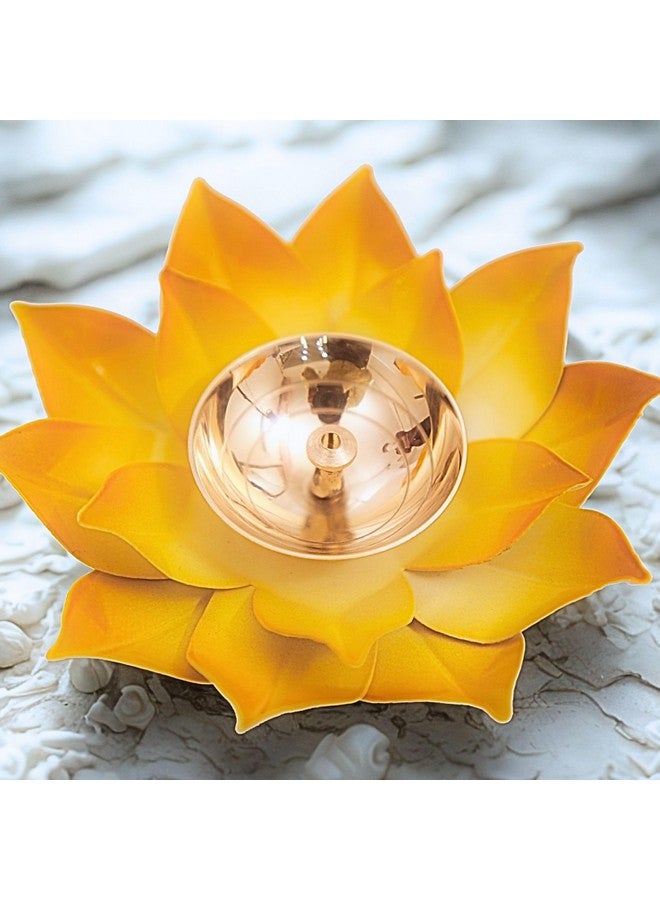 EIN SOF Brass Lotus Flower Diyas for Home Decoration , 5 inches Medium Size Puja Akhand Diya , Decorative Diwali & Christmas Festival Item with Gift Box , Yellow - Image 3