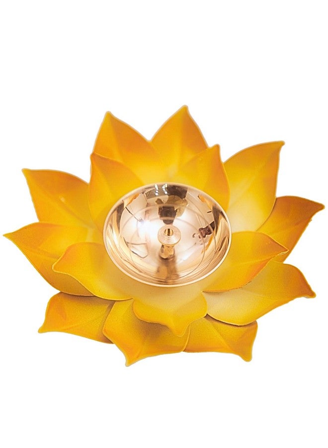 EIN SOF Brass Lotus Flower Diyas for Home Decoration , 5 inches Medium Size Puja Akhand Diya , Decorative Diwali & Christmas Festival Item with Gift Box , Yellow - Image 1