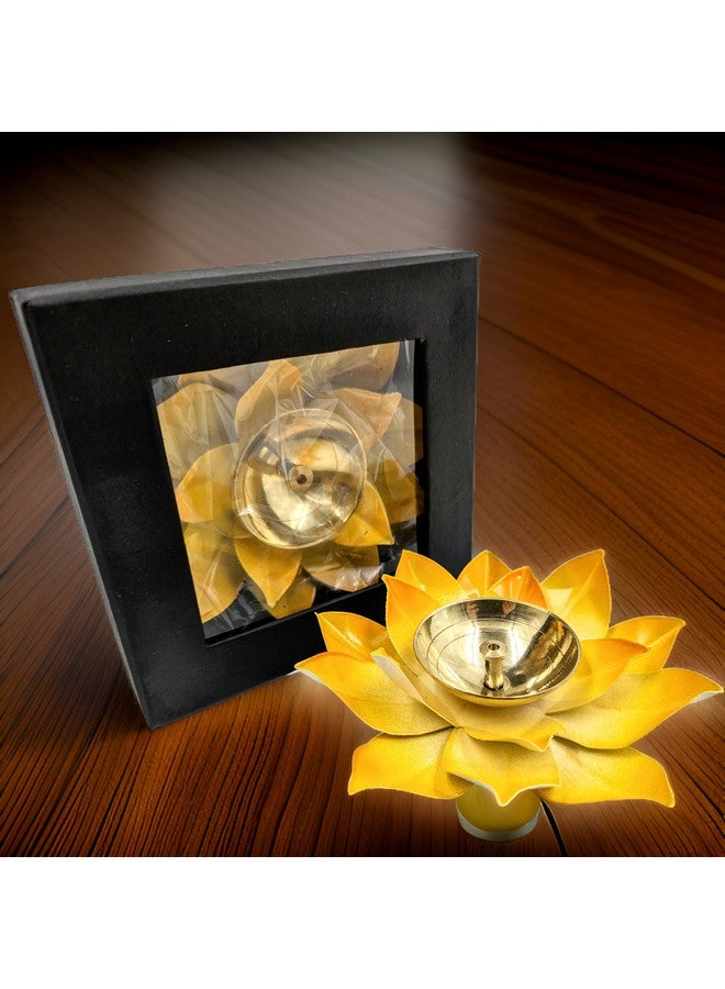 EIN SOF Brass Lotus Flower Diyas for Home Decoration , 5 inches Medium Size Puja Akhand Diya , Decorative Diwali & Christmas Festival Item with Gift Box , Yellow - Image 4