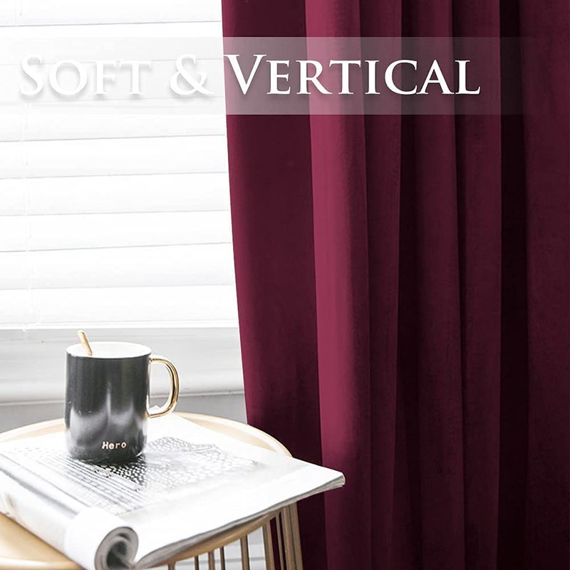 Linen Basics Velvet Burgandy Wine Curtains for Living Room Long Light Blocking Velvet Curtain Panels Privacy Eyelet Panels Drapes for BedroomSliding Glass Pack of 2 PC Door 7 Feet Color Burgandy Wine Cordless