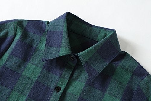 olrain Womens Plaids V Neck Long Sleeve Irregular Hem Casual Shirt Dress (Medium, Ngreen) - Image 2