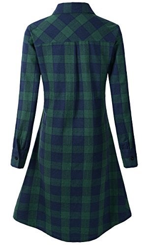 olrain Womens Plaids V Neck Long Sleeve Irregular Hem Casual Shirt Dress (Medium, Ngreen) - Image 5