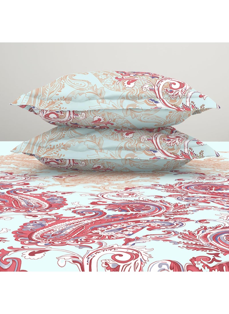 SPACES SPACES 100% Cotton Double Bedsheet with 2 Pillow Covers (Size 108 x 108 inch) | 144 TC Bed Sheet for Double Bed | Breathable Pure Cotton King Size Bedsheet | FLAMBOYANCE | Ornate Light Blue  - Image 5