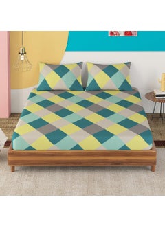 Sleepyhead Sleepyhead Hopscotch - 144Tc Double Size Cotton Bedsheet With 2 Pillow Covers (90"X100", Green),144 TC  - Image 2