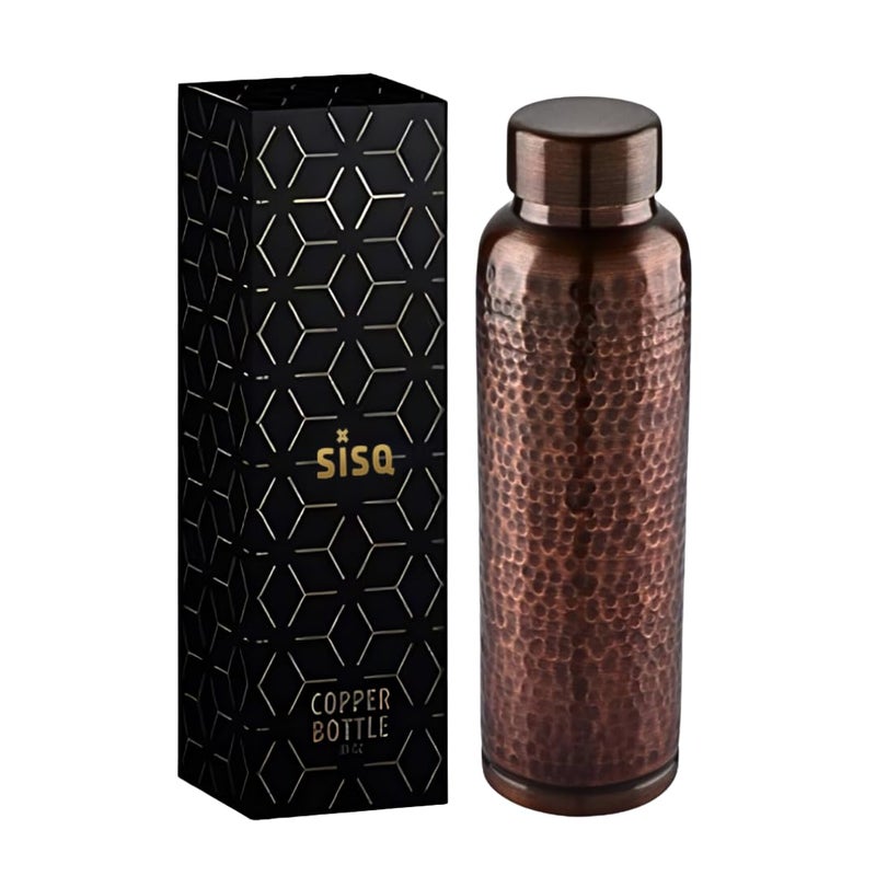 Sisq Pure Copper Water Bottle 1 Litre Dame Shape Handcrafted Antique Copper Bottle for Drinking 1000ml Hammered Design for Sustainable Living - Image 1