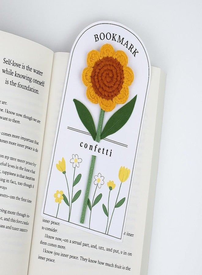 CONFETTI GIFTS فاصل كتاب كروشيه على شكل زهرة عباد الشمس من كونفيتي جيفتس (5 بوصات) (مجموعة من قطعة واحدة) هدية للأخ والأطفال والعائلة والأصدقاء | هدية عيد ميلاد للرجال والنساء | هدية عيد الحب للصديقة - Image 3