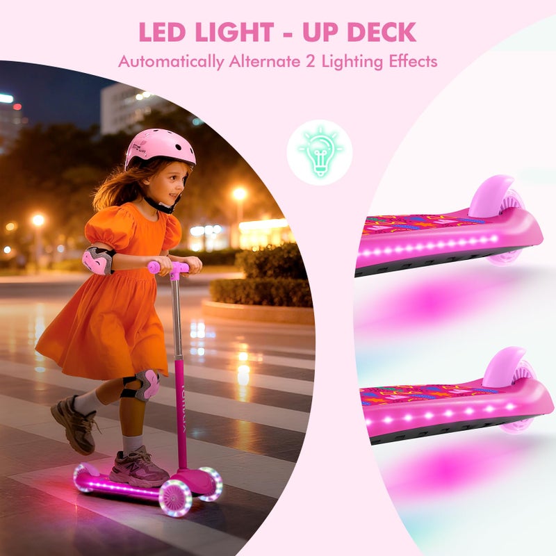 TONBUX Kids Scooter for Ages 3-8, Toddler Scooter with Light-Up Wheels, Adjustable 4-Level Height 3-Wheel Scooters for Kids, Lean-to-Steer Design (Rose Red) - Image 2
