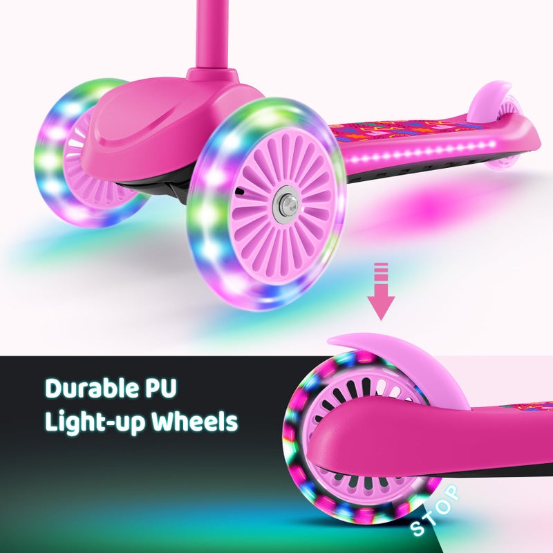 TONBUX Kids Scooter for Ages 3-8, Toddler Scooter with Light-Up Wheels, Adjustable 4-Level Height 3-Wheel Scooters for Kids, Lean-to-Steer Design (Rose Red) - Image 3