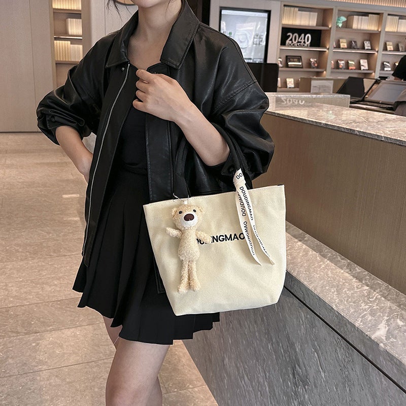New Ins Handheld Canvas Bag All-Match Handbag Easy To Go Out Lunch Bag Mummy Bag Set Logo Cloth Bag - Image 3