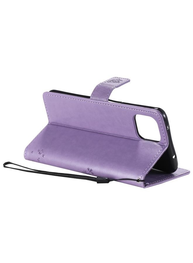 اس-توب جراب لهاتف OPPO A73 5G بطباعة مضغوطة على شكل شجرة وقطط، جراب من جلد البولي يوريثان قابل للطي أفقيًا مع حامل وفتحات للبطاقات ومحفظة وحبل تعليق - Image 5