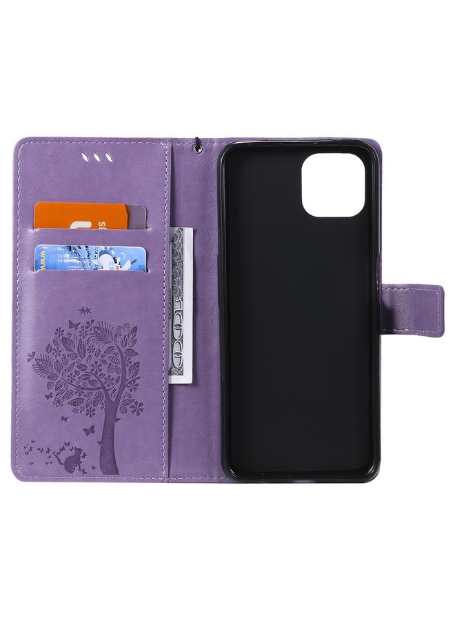 اس-توب جراب لهاتف OPPO A73 5G بطباعة مضغوطة على شكل شجرة وقطط، جراب من جلد البولي يوريثان قابل للطي أفقيًا مع حامل وفتحات للبطاقات ومحفظة وحبل تعليق - Image 4