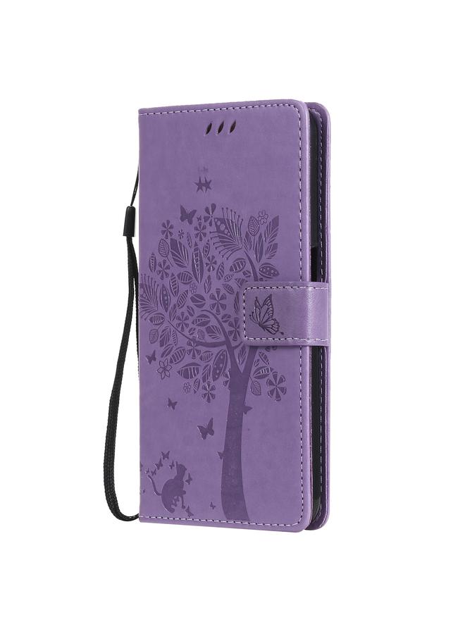 اس-توب جراب لهاتف OPPO A73 5G بطباعة مضغوطة على شكل شجرة وقطط، جراب من جلد البولي يوريثان قابل للطي أفقيًا مع حامل وفتحات للبطاقات ومحفظة وحبل تعليق - Image 2